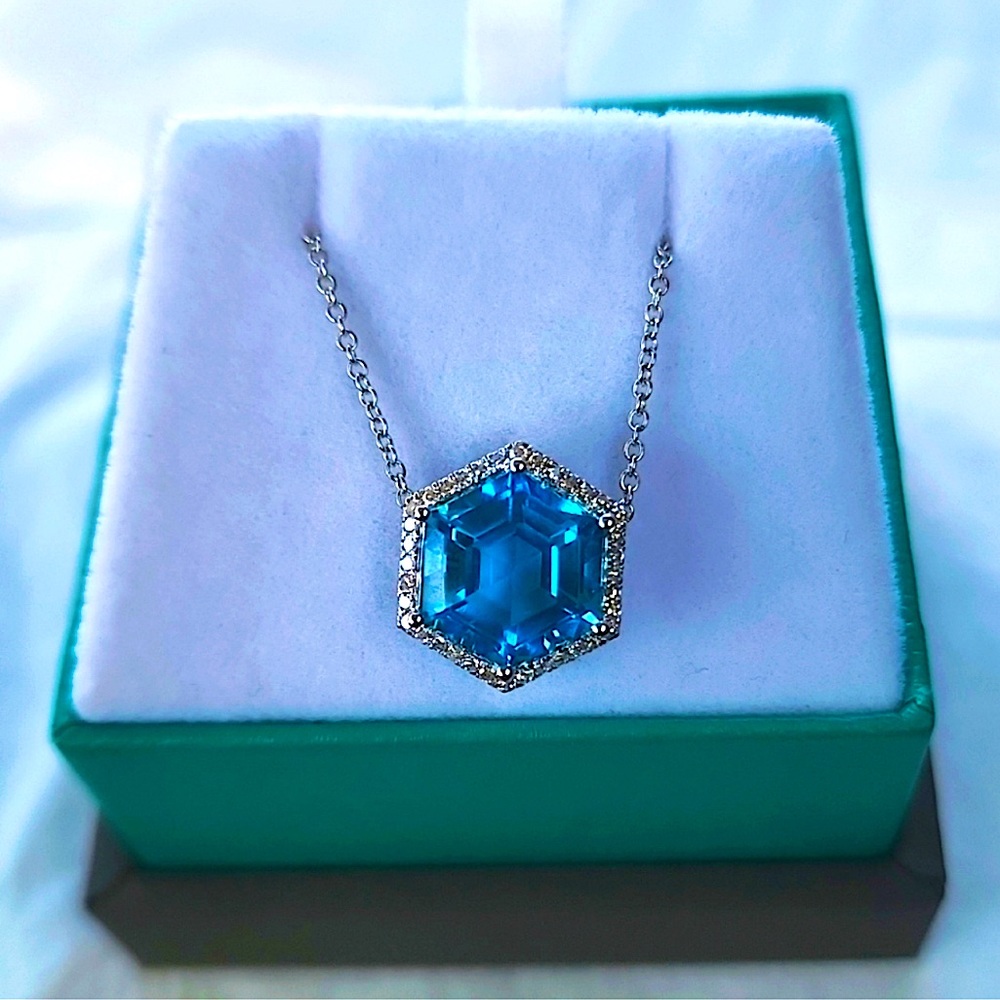 Effy Blue Topaz Hexagon Pendant Necklace